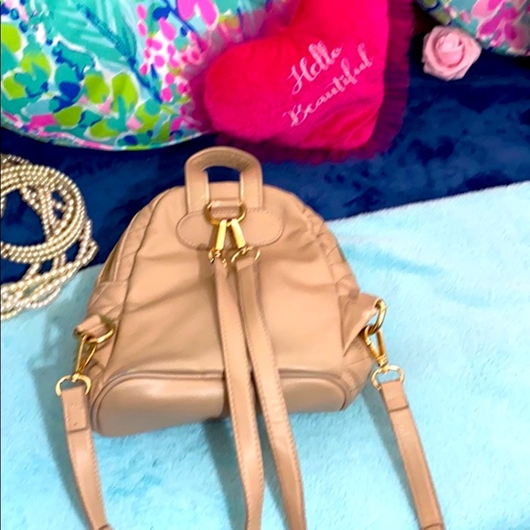 bebe quilted tan with gold hardware mini backpack - Picture 5 of 16